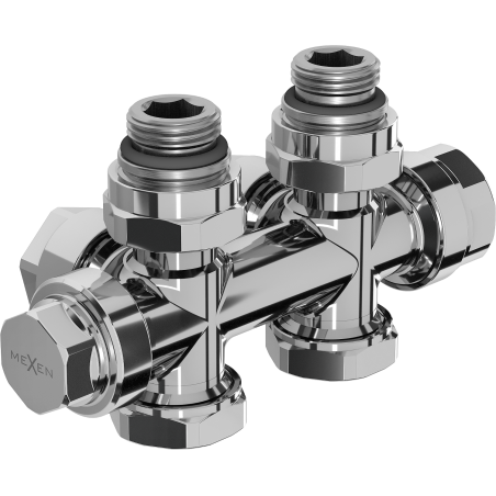 Mexen Uni-Term radiator valve angled/straight, Duplex, DN50, chrome - W908-000-01