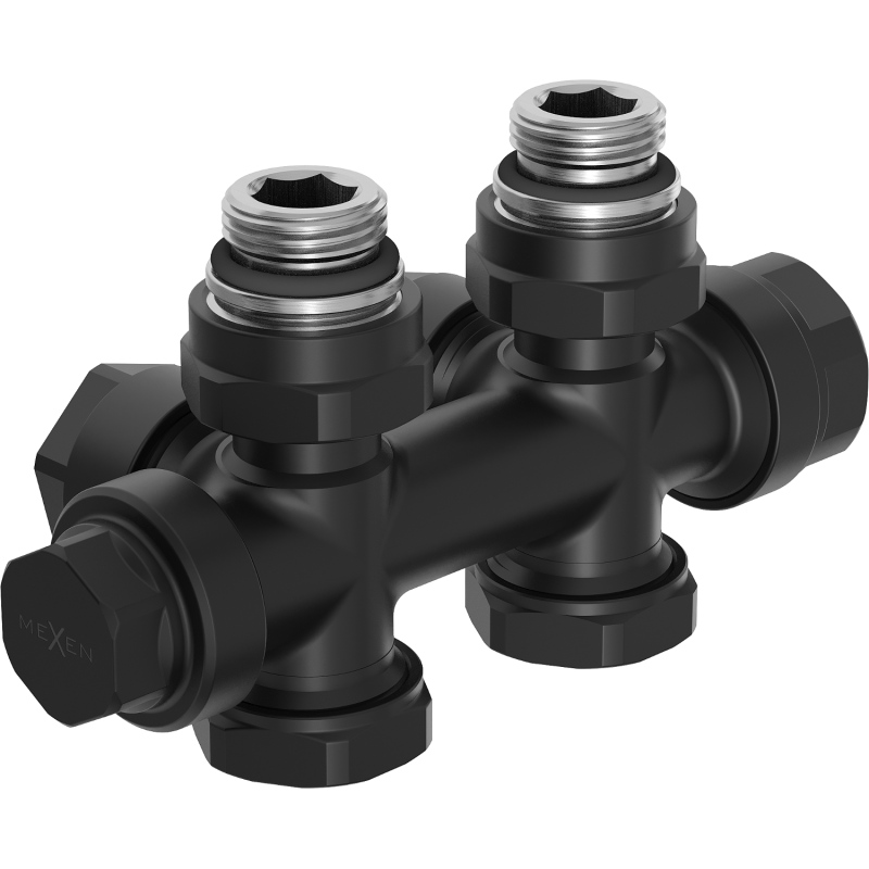 Mexen Uni-Term radiator valve angular/straight, Duplex, DN50, black - W908-000-70