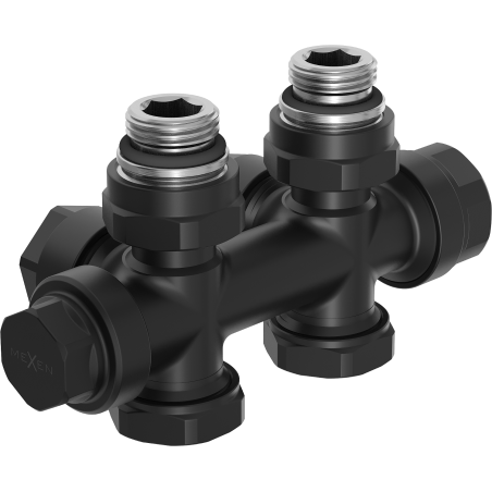 Mexen Radiator Valve Angled/Straight, Duplex, DN50, Black - W908-000-70