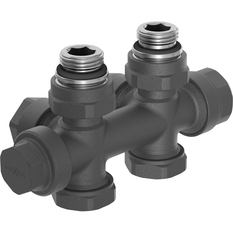 Mexen Radiator Valve Angular/Straight, Duplex, DN50, Anthracite - W908-000-66