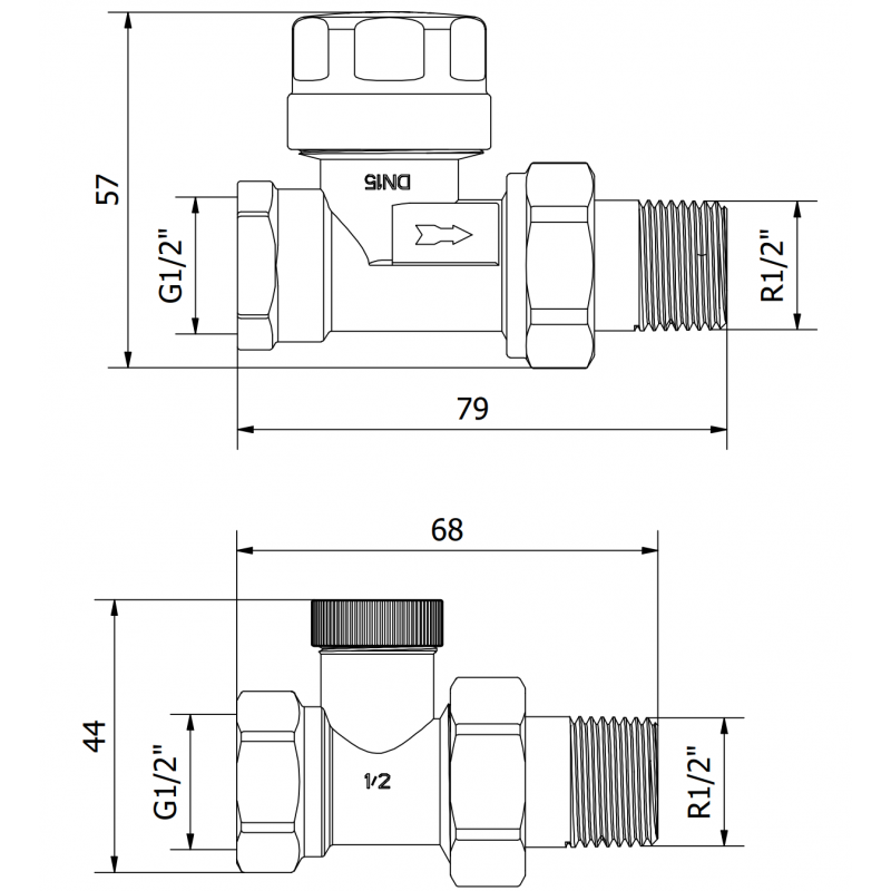 Mexen Uni-Term straight radiator valves, gold - W902-000-50