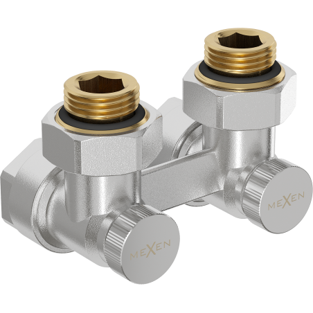 Mexen radiator valve dual-pipe DN50, angled 1/2"x16 mm, nickel - W911-016-01