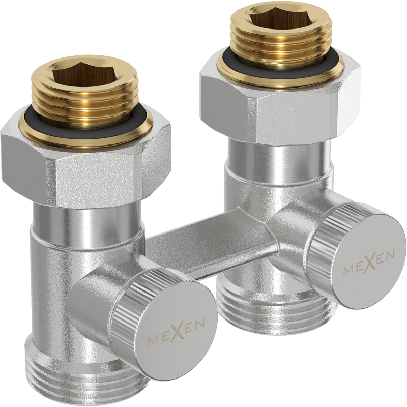 Mexen Uni-Term radiator valve dual-pipe DN50, straight 1/2"x3/4", nickel - W912-012-01