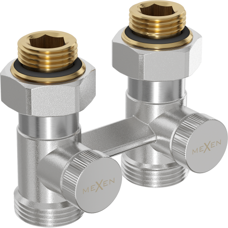 Mexen DN50, two-pipe radiator valve, straight 1/2"x3/4", nickel - W912-012-01