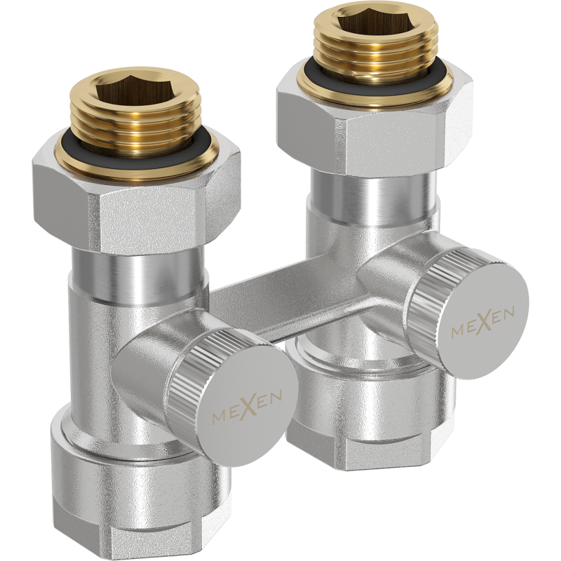 Mexen radiator valve double-pipe DN50, straight 1/2"x16 mm, nickel - W912-016-01