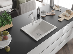 Mexen Oscar granite sink 1-bowl 580 x 490 mm, white, chrome siphon - 6519581000-20