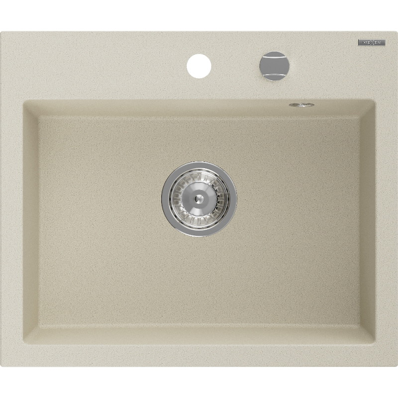 Mexen Oscar 1-bowl granite kitchen sink 580 x 490 mm, beige, chrome siphon - 6519581000-69