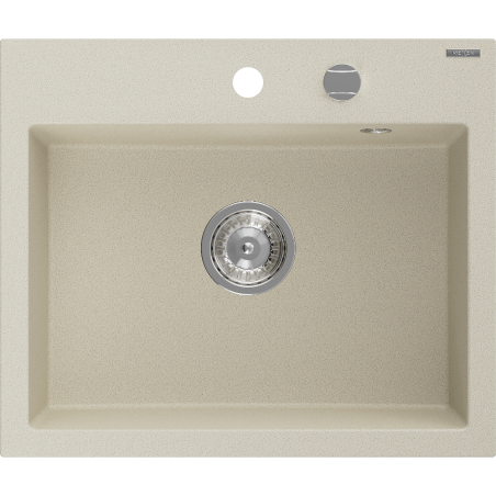 Mexen Oscar 1-bowl granite kitchen sink 580 x 490 mm, beige, chrome siphon - 6519581000-69