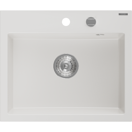 Mexen Oscar granite sink 1-bowl 580 x 490 mm, white, chrome siphon - 6519581000-20