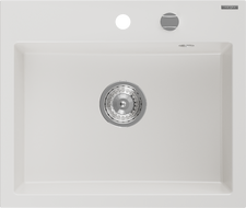 Mexen Oscar granite sink 1-bowl 580 x 490 mm, white, chrome siphon - 6519581000-20