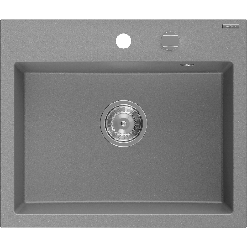 Mexen Oscar granite kitchen sink 1-bowl 580 x 490 mm, gray, chrome siphon - 6519581000-71