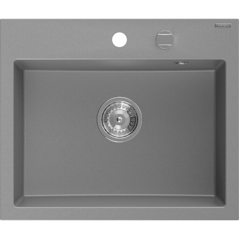 Mexen Oscar granite sink 1-bowl 580 x 490 mm, gray, chrome siphon - 6519581000-71