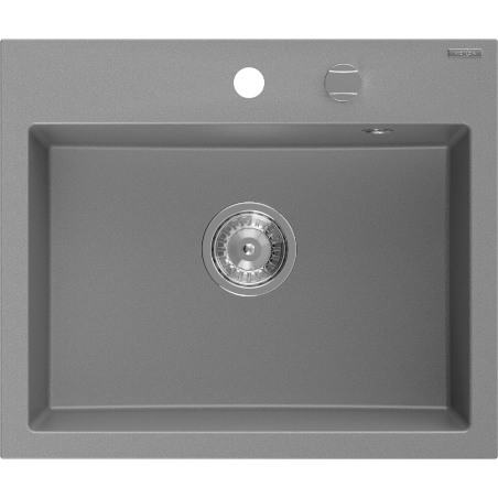 Mexen Oscar granite kitchen sink 1-bowl 580 x 490 mm, gray, chrome siphon - 6519581000-71