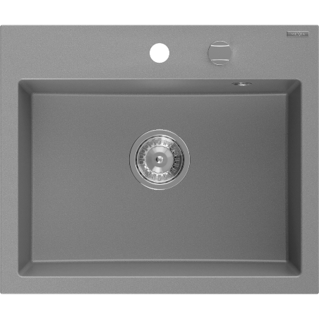 Mexen Oscar granite sink 1-bowl 580 x 490 mm, grey, chrome siphon - 6519581000-71