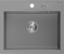 Mexen Oscar granite kitchen sink 1-bowl 580 x 490 mm, gray, chrome siphon - 6519581000-71