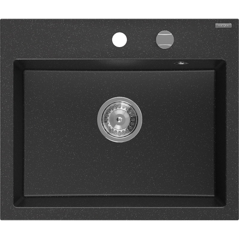 Mexen Oscar granite sink 1-bowl 580 x 490 mm, black/silver metallic, chrome siphon - 6519581000-73