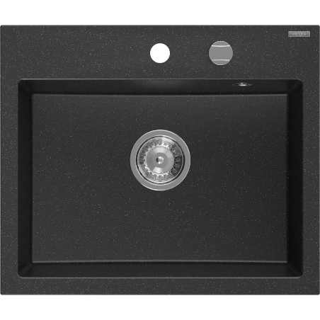 Mexen Oscar granite kitchen sink single bowl 580 x 490 mm, black/silver metallic, chrome siphon - 6519581000-73
