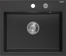 Mexen Oscar granite kitchen sink single bowl 580 x 490 mm, black/silver metallic, chrome siphon - 6519581000-73