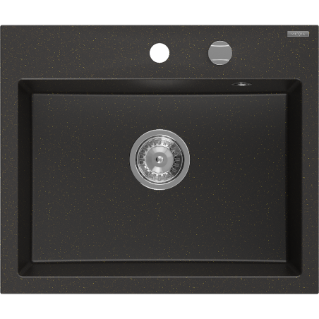 Mexen Oscar single-bowl granite sink 580 x 490 mm, black/gold metallic, chrome siphon - 6519581000-75