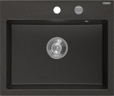 Mexen Oscar single-bowl granite sink 580 x 490 mm, black/gold metallic, chrome siphon - 6519581000-75