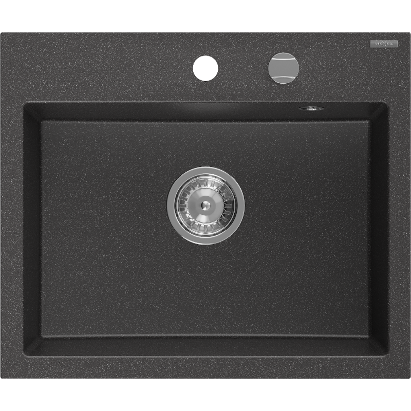 Mexen Oscar granite sink 1-bowl 580 x 490 mm, black speckled, chrome siphon - 6519581000-76