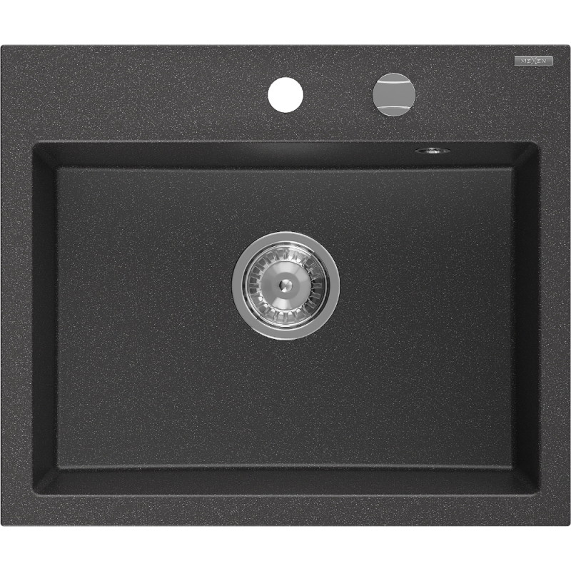 Mexen Oscar single-bowl granite sink 580 x 490 mm, black speckled, chrome siphon - 6519581000-76