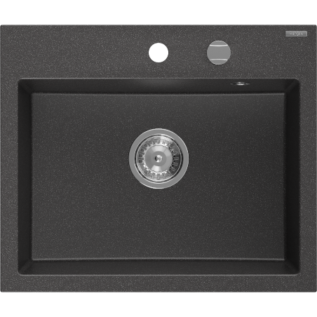 Mexen Oscar granite sink 1-bowl 580 x 490 mm, black speckled, chrome siphon - 6519581000-76