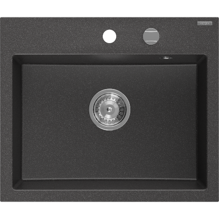 Mexen Oscar single-bowl granite sink 580 x 490 mm, black speckled, chrome siphon - 6519581000-76