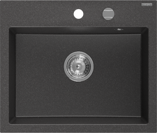 Mexen Oscar granite sink 1-bowl 580 x 490 mm, black speckled, chrome siphon - 6519581000-76