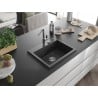 Mexen Oscar granite sink 1-bowl 580 x 490 mm, black speckled, chrome siphon - 6519581000-76