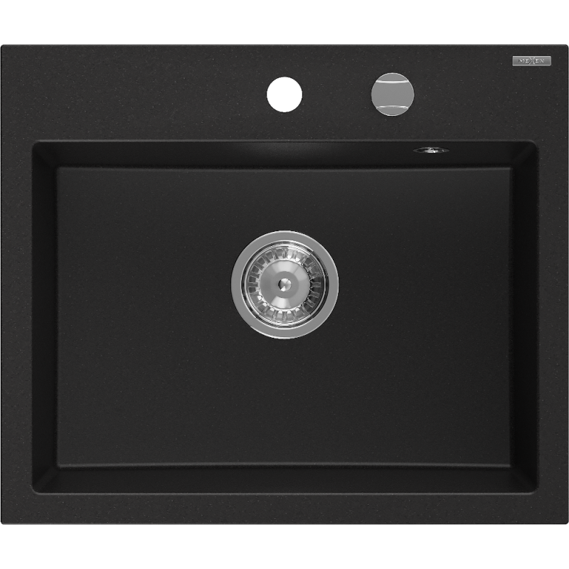 Mexen Oscar granite sink 1-bowl 580 x 490 mm, black, chrome siphon - 6519581000-77