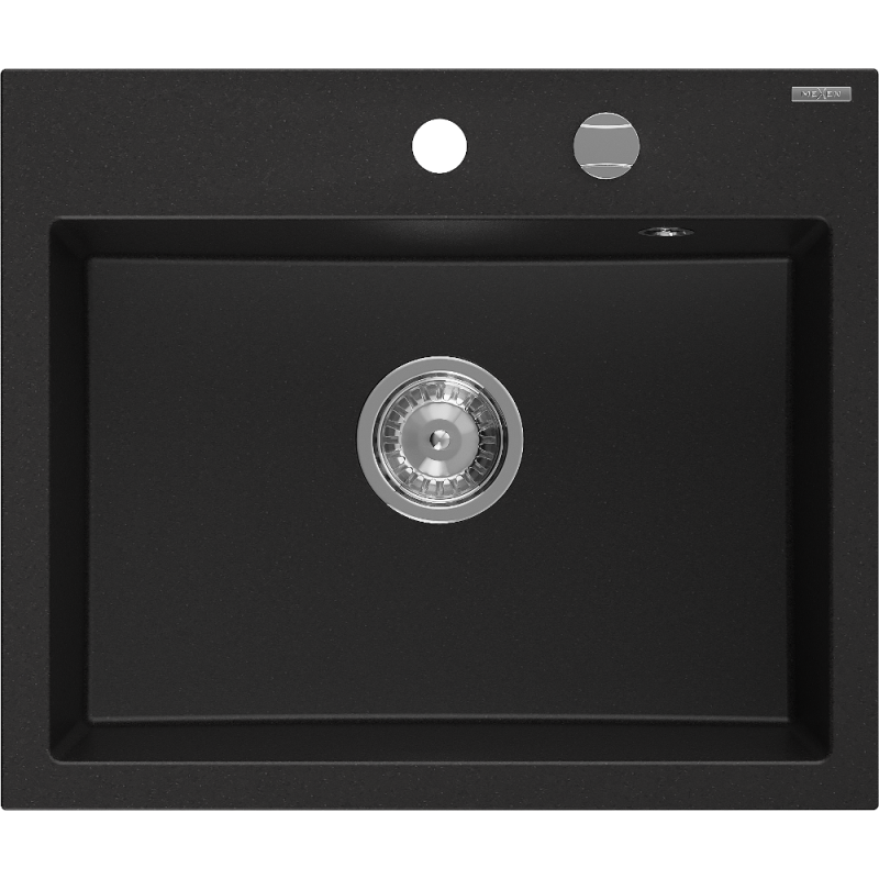 Mexen Oscar single-bowl granite sink 580 x 490 mm, black, chrome siphon - 6519581000-77