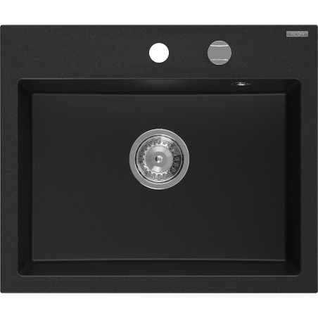 Mexen Oscar granite sink 1-bowl 580 x 490 mm, black, chrome siphon - 6519581000-77