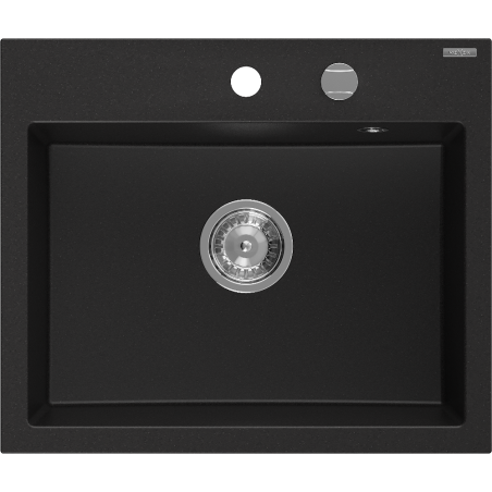 Mexen Oscar single-bowl granite sink 580 x 490 mm, black, chrome siphon - 6519581000-77