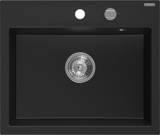Mexen Oscar granite sink 1-bowl 580 x 490 mm, black, chrome siphon - 6519581000-77