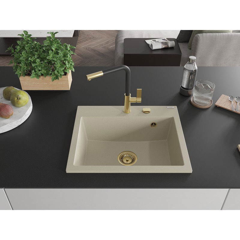 Mexen Oscar Granite Sink 1-Bowl 580 x 490 mm, Beige, Gold Siphon - 6519581000-69-G