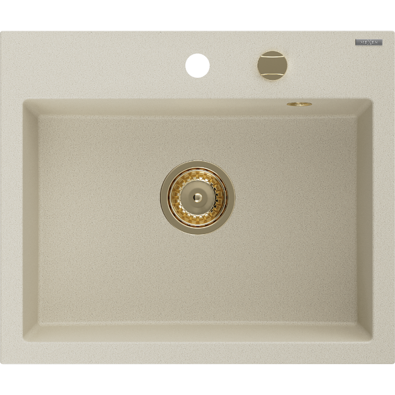 Mexen Oscar granite sink 1-bowl 580 x 490 mm, beige, gold siphon - 6519581000-69-G