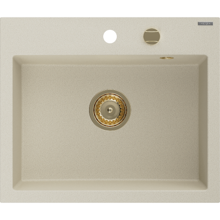 Mexen Oscar granite sink 1-bowl 580 x 490 mm, beige, gold siphon - 6519581000-69-G