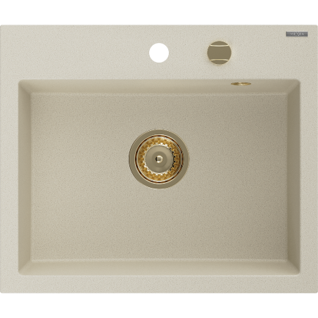 Mexen Oscar single-bowl granite sink 580 x 490 mm, beige, golden siphon - 6519581000-69-G