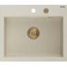 Mexen Oscar single-bowl granite sink 580 x 490 mm, beige, golden siphon - 6519581000-69-G