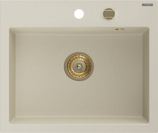 Mexen Oscar granite sink 1-bowl 580 x 490 mm, beige, gold siphon - 6519581000-69-G