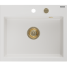 Mexen Oscar granite sink 1-bowl 580 x 490 mm, white, gold siphon - 6519581000-20-G