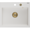 Mexen Oscar granite sink 1-bowl 580 x 490 mm, white, siphon gold - 6519581000-20-G