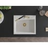 Mexen Oscar granite sink 1-bowl 580 x 490 mm, white, gold siphon - 6519581000-20-G