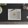 Mexen Oscar single-bowl granite sink 580 x 490 mm, white, gold siphon - 6519581000-20-G