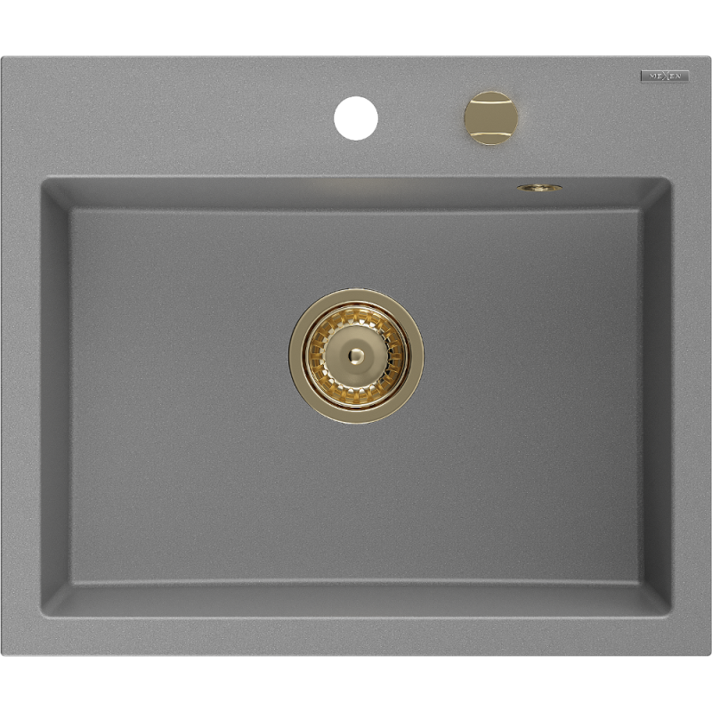 Mexen Oscar single-bowl granite sink 580 x 490 mm, gray, gold siphon - 6519581000-71-G