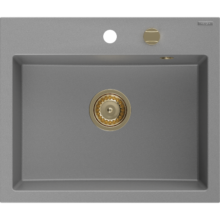 Mexen Oscar single-bowl granite sink 580 x 490 mm, gray, gold siphon - 6519581000-71-G