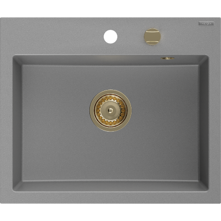 Mexen Oscar single-bowl granite sink 580 x 490 mm, gray, golden siphon - 6519581000-71-G