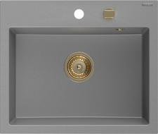 Mexen Oscar single-bowl granite sink 580 x 490 mm, gray, gold siphon - 6519581000-71-G
