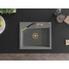 Mexen Oscar granite sink 1-bowl 580 x 490 mm, grey, golden siphon - 6519581000-71-G